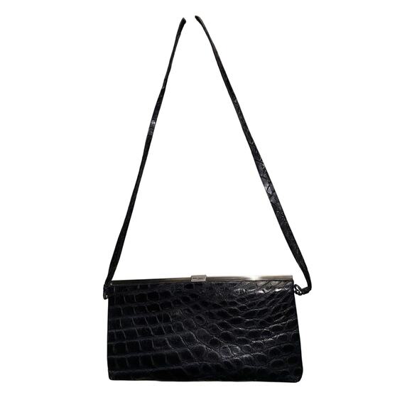 Purse / Tardini / Alligator Leather / Clutch / Shoulder Bag / Black / Authentic - Picture 3 of 12